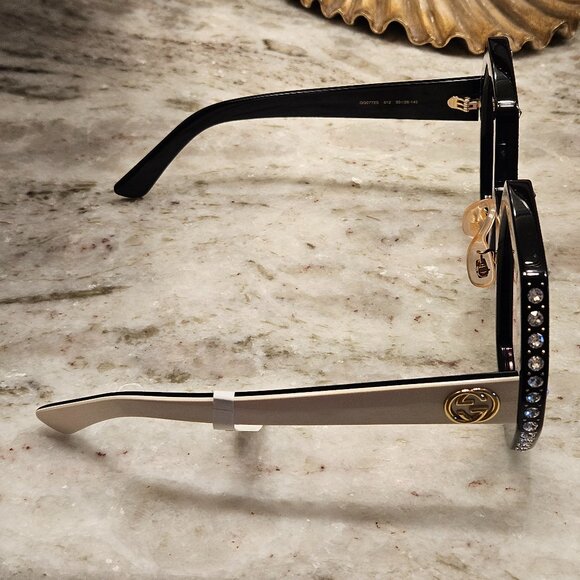 RARE HOLLYWOOD FOREVER GUCCI BLACK CRYSTAL ITALY GEOMETRIC OVERSIZED SUNGLASSES - Picture 3 of 8